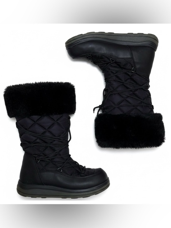 Cougar Shoes - Cougar | Black Quilted Lace Up Winter Boots with Faux Fur Trim Style : Astral